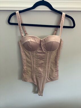 bebe Dusty Pink Satin Corset Bodysuit